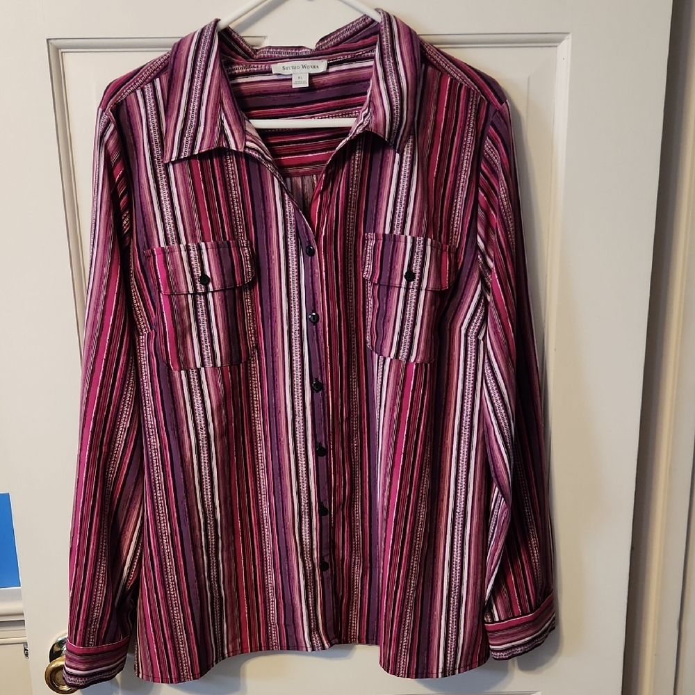 Studio Works Multicolor Striped Long Sleeve Button-Down Shirt XL